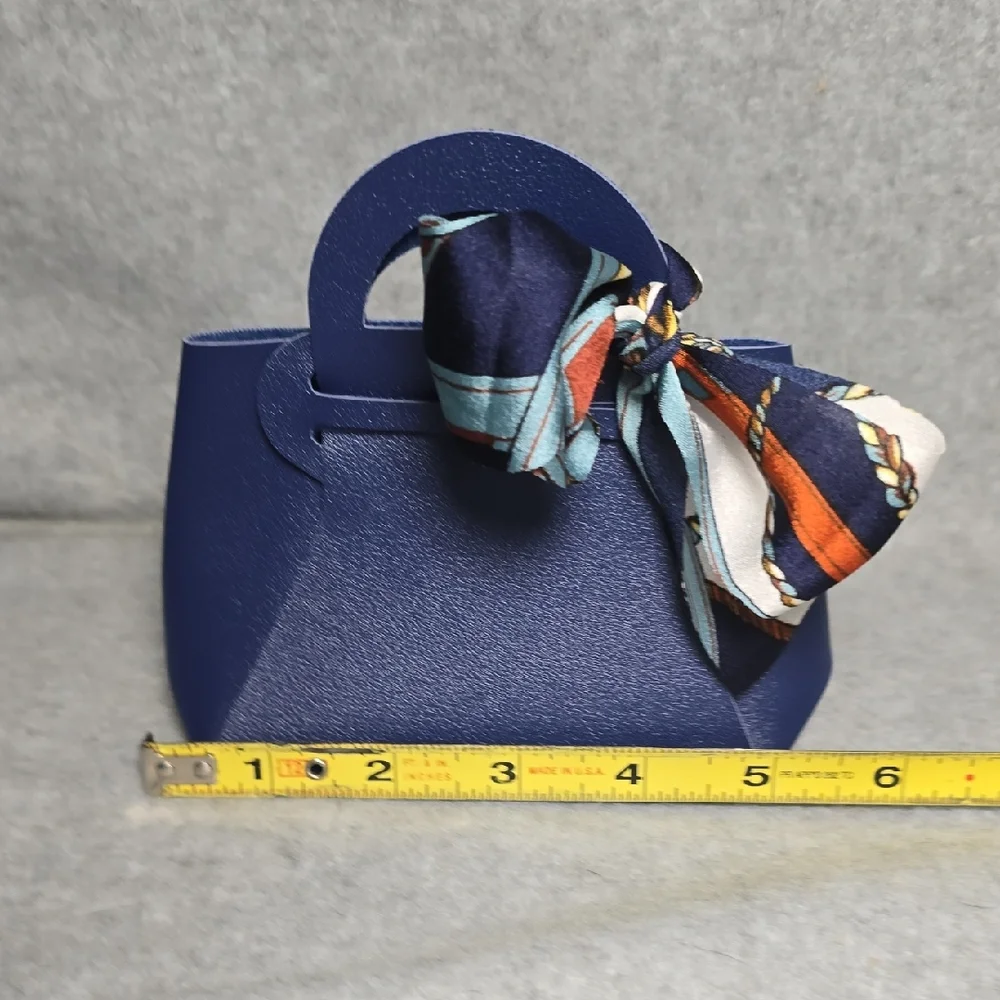 Navy Blue Mini Gift Bag with Scarf Accent